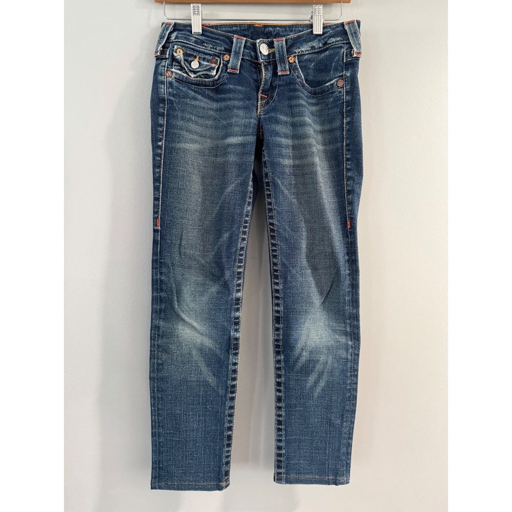 True Religion Women's Jeans Size 25 Denim Blue Bootcut USA Made Distressed‎